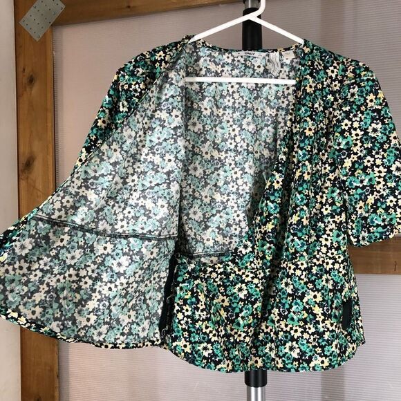 Only Riri i Gron Green Yellow Balloon Short Sleeve‎ Wrap Blouse Sz M - Picture 7 of 10